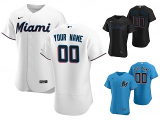 Custom Miami Marlins Flex Base Jersey - White/Black/Light Blue