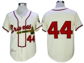 Atlanta Braves #44 Hank Aaron Cream 1957 Throwback Jersey