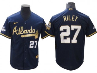 Atlanta Braves #27 Austin Riley Navy Golden Cool Base Jersey