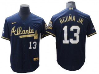 Atlanta Braves #13 Ronald Acuna Jr. Navy Golden Cool Base Jersey