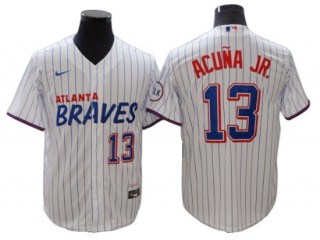 Atlanta Braves #13 Ronald Acuna Jr. White Pinstripe Cool Base Jersey