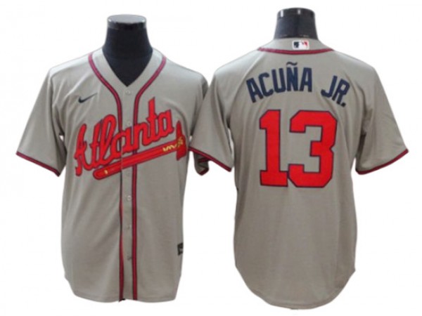Atlanta Braves #13 Ronald Acuna Jr. Gray Cool Base Jersey