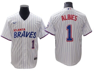 Atlanta Braves #1 Ozzie Albies White Pinstripe Cool Base Jersey