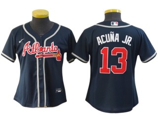 Women's Atlanta Braves #13 Ronald Acuna Jr. Cool Base Jersey - Navy/Red/White