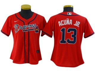 Women's Atlanta Braves #13 Ronald Acuna Jr. Cool Base Jersey - Navy/Red/White