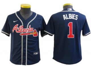 Youth Atlanta Braves #1 Ozzie Albies Cool Base Jersey - White/Navy/Red
