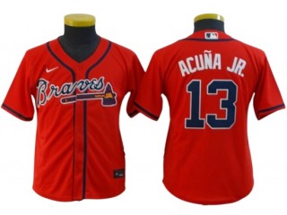 Youth Atlanta Braves #13 Ronald Acuna Jr. Jersey - Red/Navy