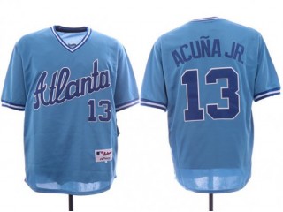 Atlanta Braves #13 Ronald Acuna Jr. Light Blue Cooperstown Jersey