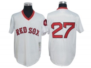 Boston Red Sox #27 Carlton Fisk White 1975 Throwback Jersey