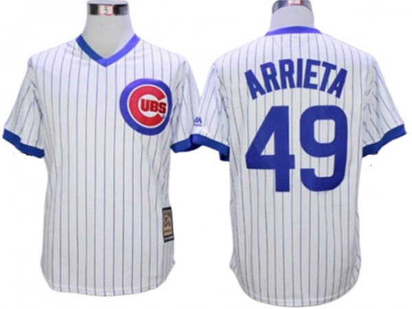 Chicago Cubs #49 Jake Arrieta Throwback Jersey - Blue/White