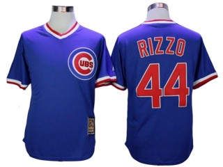 Chicago Cubs #44 Anthony Rizzo Cooperstown Collection Throwback Jersey - White/Blue