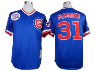 Chicago Cubs #31 Greg Maddux Blue Throwback Jersey