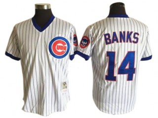 Chicago Cubs #14 Ernie Banks White Pinstripe Throwbacks Jersey