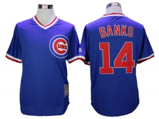 Chicago Cubs #14 Ernie Banks Blue Cooperstown Collection Throwback Jersey