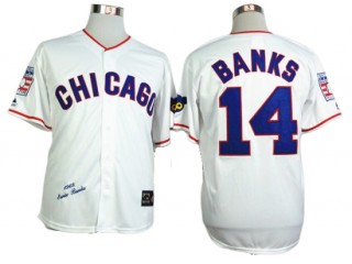 Chicago Cubs #14 Ernie Banks White 1968 Throwback Jersey