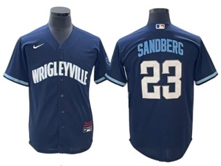 Chicago Cubs #23 Ryne Sandberg Navy City Connect Cool Base Jersey