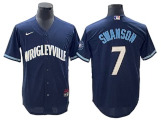 Chicago Cubs #7 Dansby Swanson Navy City Connect Cool Base Jersey