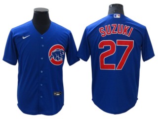 Chicago Cubs #27 Seiya Suzuki Blue Alternate Cool Base Jersey