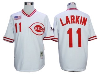 Cincinnati Reds #11 Barry Larkin White 1990 Throwback Jersey