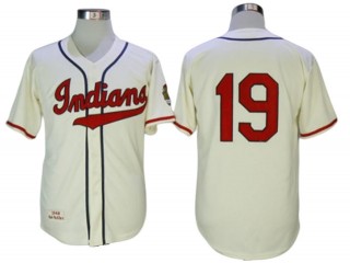 Cleveland Indians #19 Bob Feller Cream 1948 Throwback Jersey