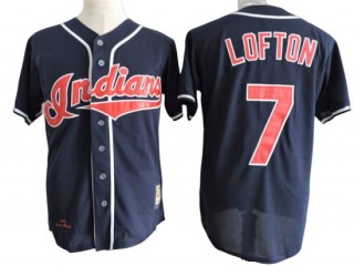 Cleveland Indians #7 Kenny Lofton Navy Cooperstown Collection Throwback Jersey