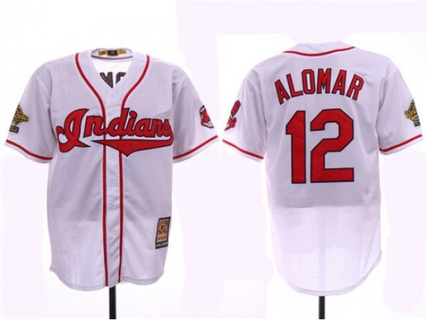Cleveland Indians #12 Roberto Alomar White 1995 World Series Cooperstown Collection Cool Base Jersey