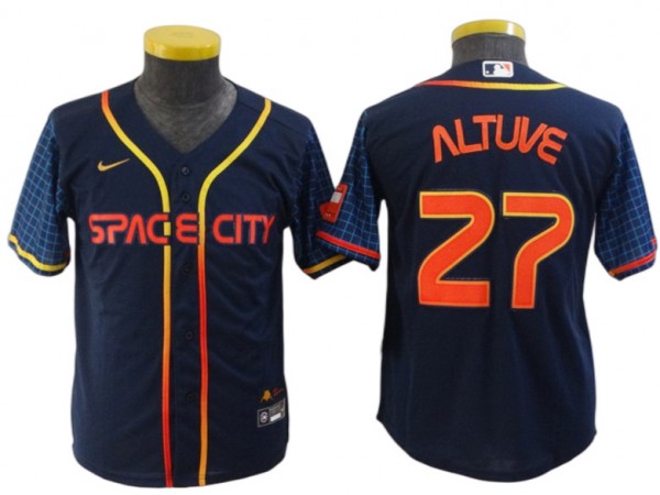 Youth Houston Astros #27 Jose Altuve Navy 2022 City Connect Cool Base Jersey
