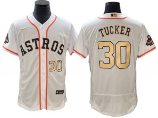 Houston Astros #30 Kyle Tucker White/Gold 2023 Gold Collection Flex Base Jersey 