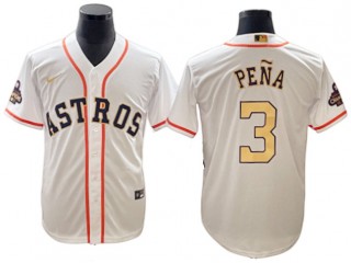 Houston Astros #3 Jeremy Pena White/Gold 2023 Gold Collection Cool Base Jersey
