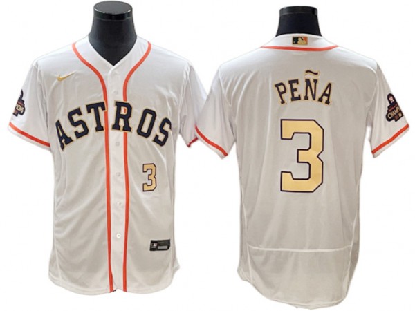 Houston Astros #3 Jeremy Pena White/Gold 2023 Gold Collection Flex Base Jersey
