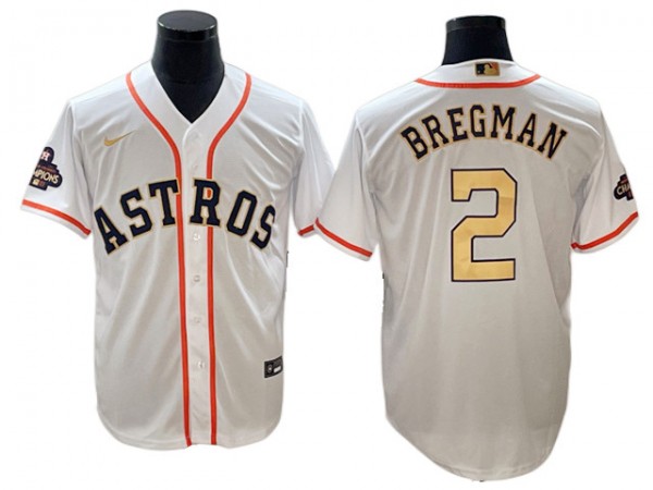 Houston Astros #2 Alex Bregman White 2023 Gold Collection Jersey