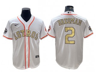 Houston Astros #2 Alex Bregman White Gold w/World Series Patch Jersey