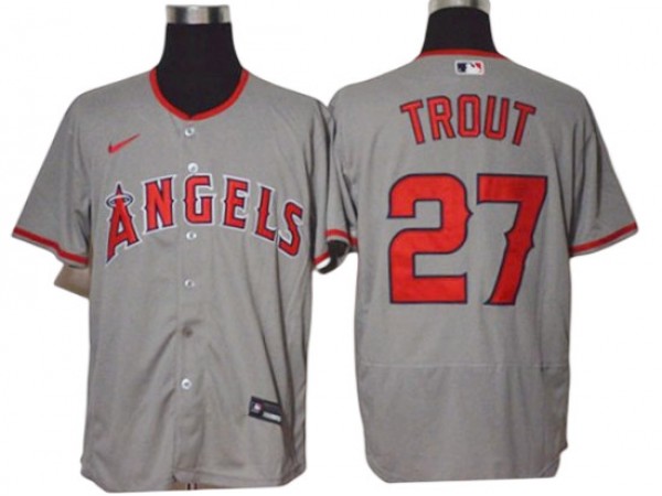 Los Angeles Angels #27 Mike Trout Gray Road Flex Base Jersey