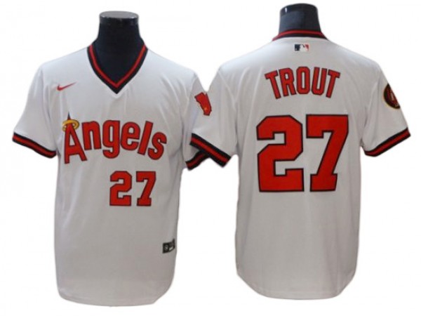 Los Angeles Angels #27 Mike Trout White Cooperstown Collection Jersey