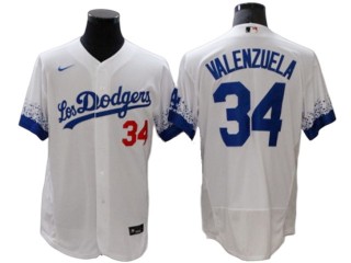 Los Angeles Dodgers #34 Fernando Valenzuela City Connect Flex Base Jersey - Royal/White