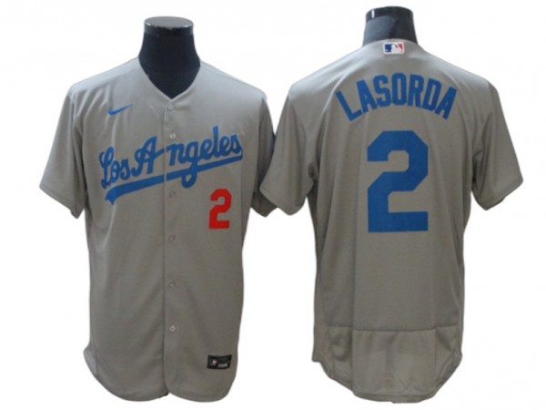 Los Angeles Dodgers #2 Tommy Lasorda Gray Road Flex Base Jersey