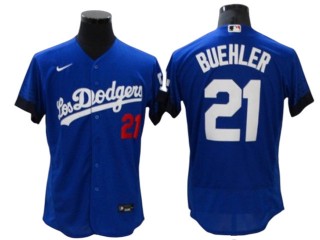 Los Angeles Dodgers #21 Walker Buehler City Connect Flex Base Jersey - Royal/White