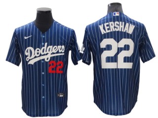 Los Angeles Dodgers #22 Clayton Kershaw Blue Pinstripe Cool Base Jersey