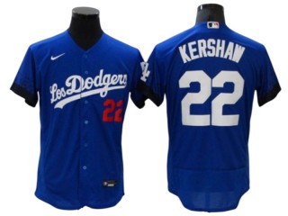 Los Angeles Dodgers #22 Clayton Kershaw City Connect Flex Base Jersey -  Royal/White 