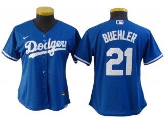 Women LA Dodgers #21 Walker Buehler Cool Base Jersey - Royal/White