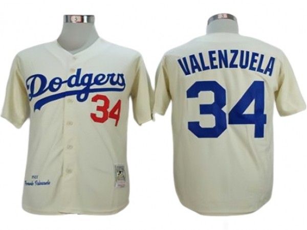 Los Angeles Dodgers #34 Fernando Valenzuela Cream 1981 Throwback Jersey