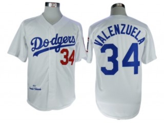 Los Angeles Dodgers #34 Fernando Valenzuela White Throwback Jersey