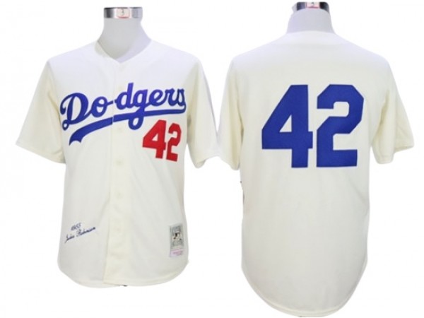 Los Angeles Dodgers #42 Jackie Robinson Cream 1955 Throwback Jersey