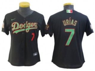 Women's LA Dodgers #7 Julio Urias Mexico Flag Themed World Series Jersey - Black/White