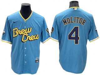 Milwaukee Brewers #4 Paul Molitor Powder Blue 2022 City Connect Cool Base Jersey