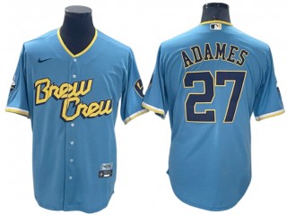 Milwaukee Brewers #27 Willy Adames Powder Blue 2022 City Connect Cool Base Jersey