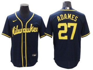 Milwaukee Brewers #27 Willy Adames Navy Alternate Cool Base Jersey