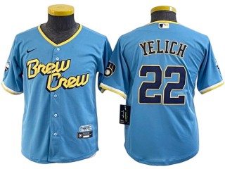Milwaukee Brewers #22 Christian Yelich Powder Blue 2022 City Connect Cool Base Jersey