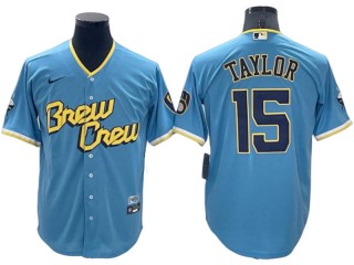 Milwaukee Brewers #15 Tyrone Taylor Powder Blue 2022 City Connect Cool Base Jersey