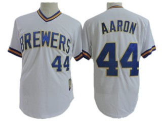 Milwaukee Brewers #44 Hank Aaron White Cooperstown Collection Jersey